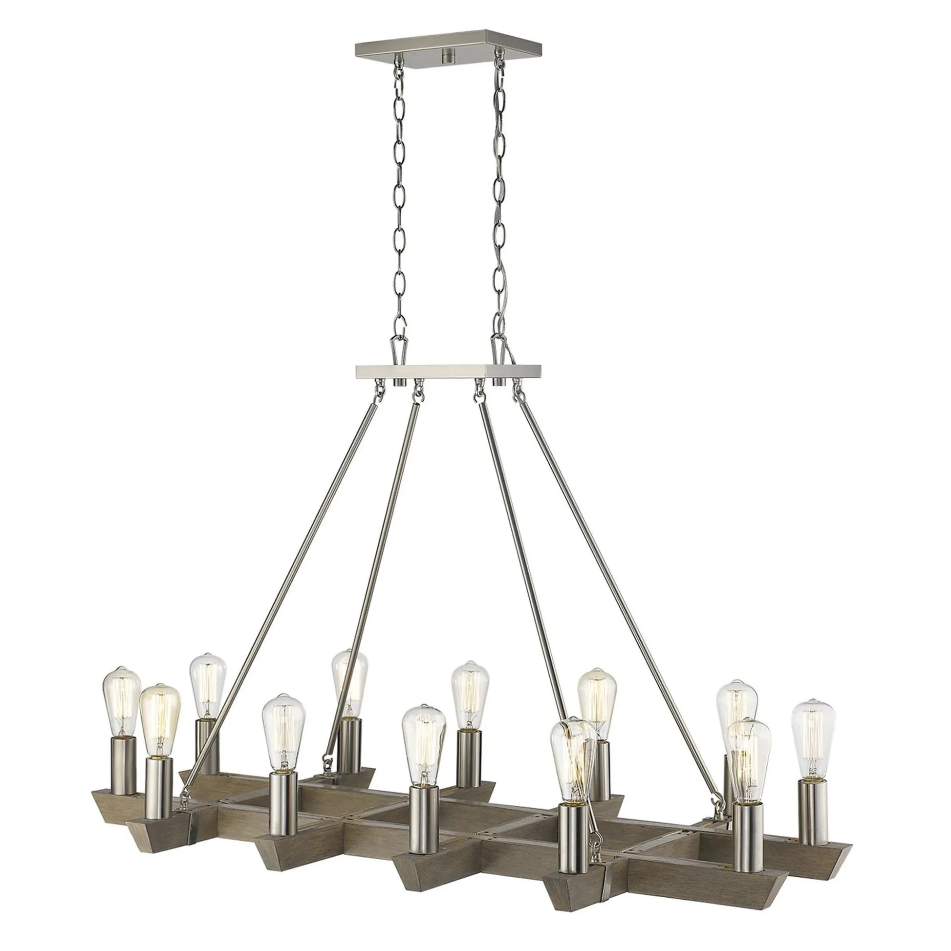 Silver Kitchen Island Twelve Light Metal Dimmable Chandelier - Nobiliving