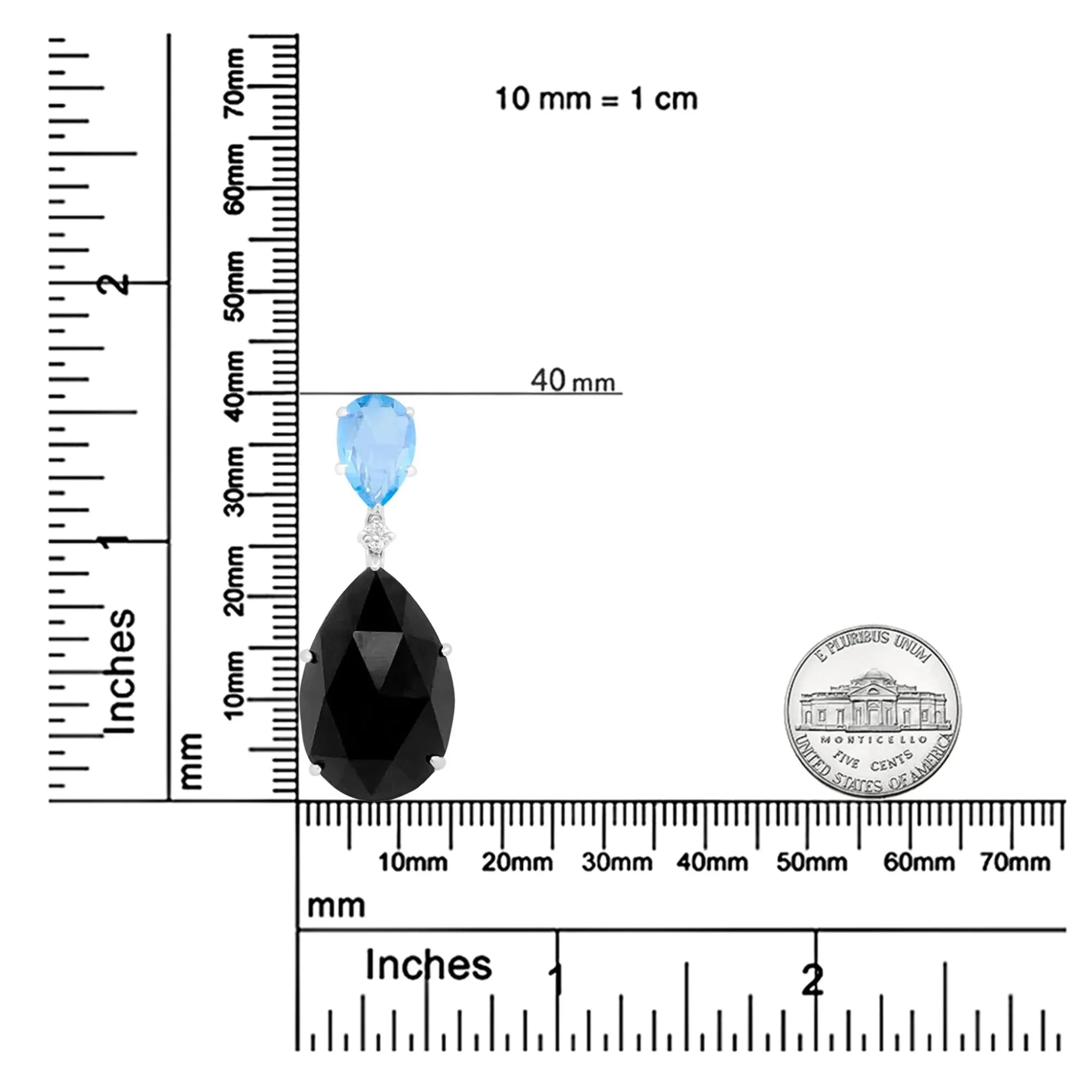 Sky Blue Topaz and Pear Cut Black Onyx Dangle Drop Necklace
