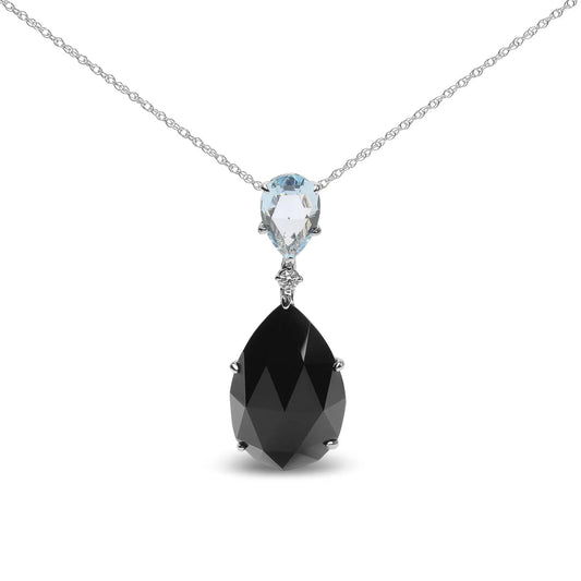 Sky Blue Topaz and Pear Cut Black Onyx Dangle Drop Necklace