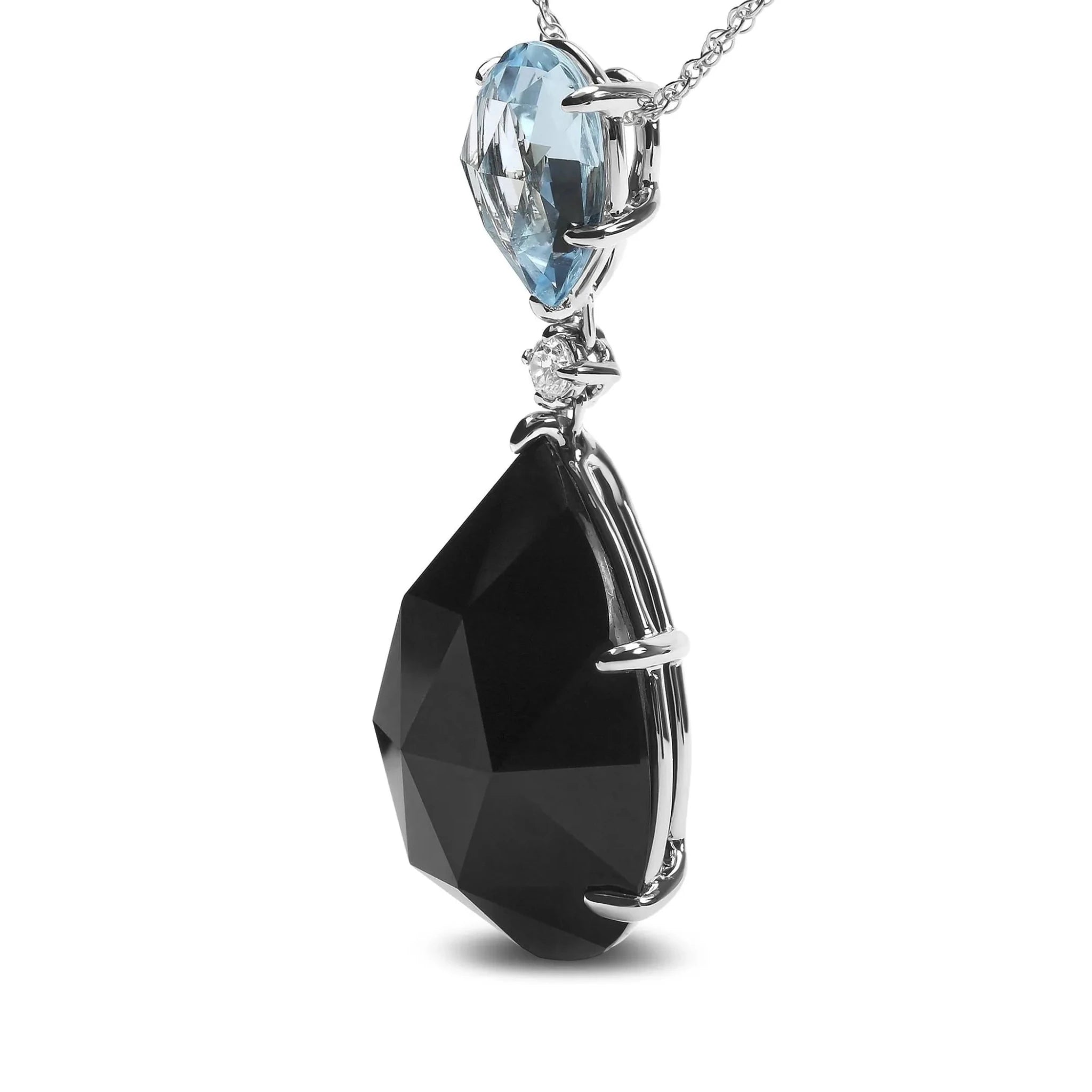 Sky Blue Topaz and Pear Cut Black Onyx Dangle Drop Necklace