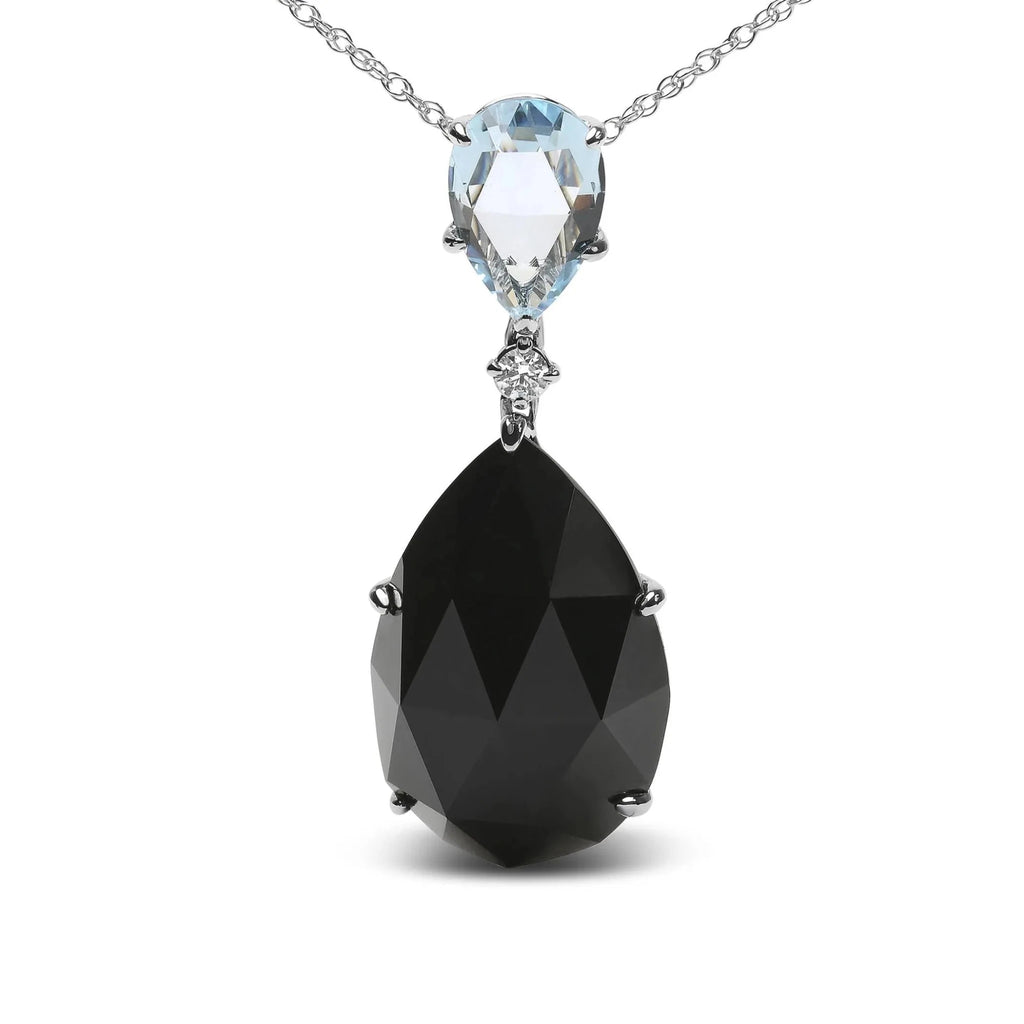 Sky Blue Topaz and Pear Cut Black Onyx Dangle Drop Necklace