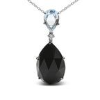 Sky Blue Topaz and Pear Cut Black Onyx Dangle Drop Necklace