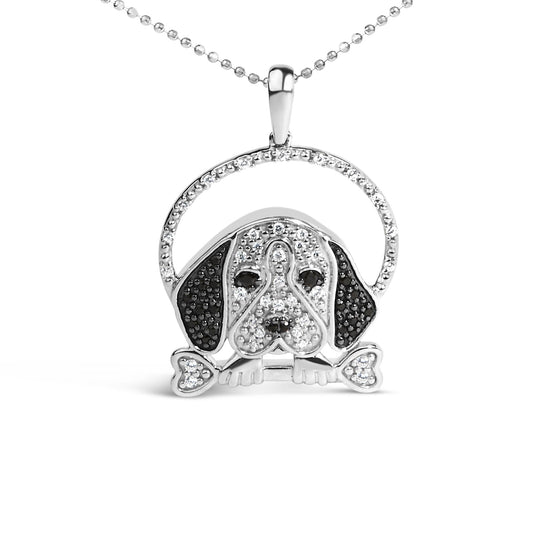 White and Black Diamond Beagle Dog and Bone Pendant Necklace - Nobiliving