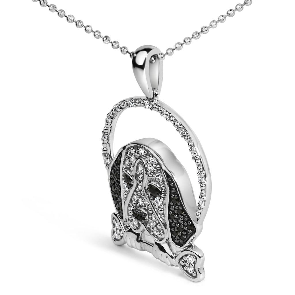 White and Black Diamond Beagle Dog and Bone Pendant Necklace - Nobiliving