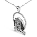 White and Black Diamond Beagle Dog and Bone Pendant Necklace - Nobiliving