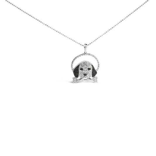 White and Black Diamond Beagle Dog and Bone Pendant Necklace - Nobiliving