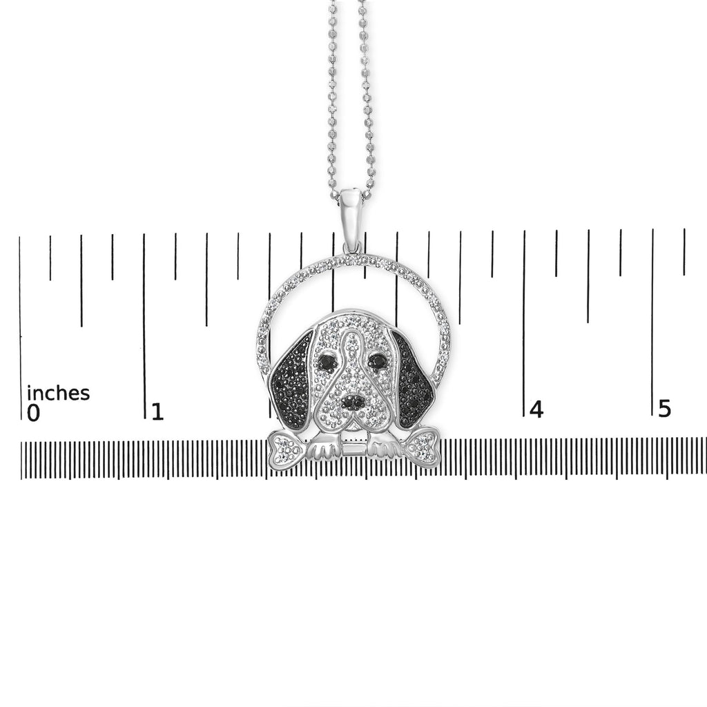 White and Black Diamond Beagle Dog and Bone Pendant Necklace - Nobiliving
