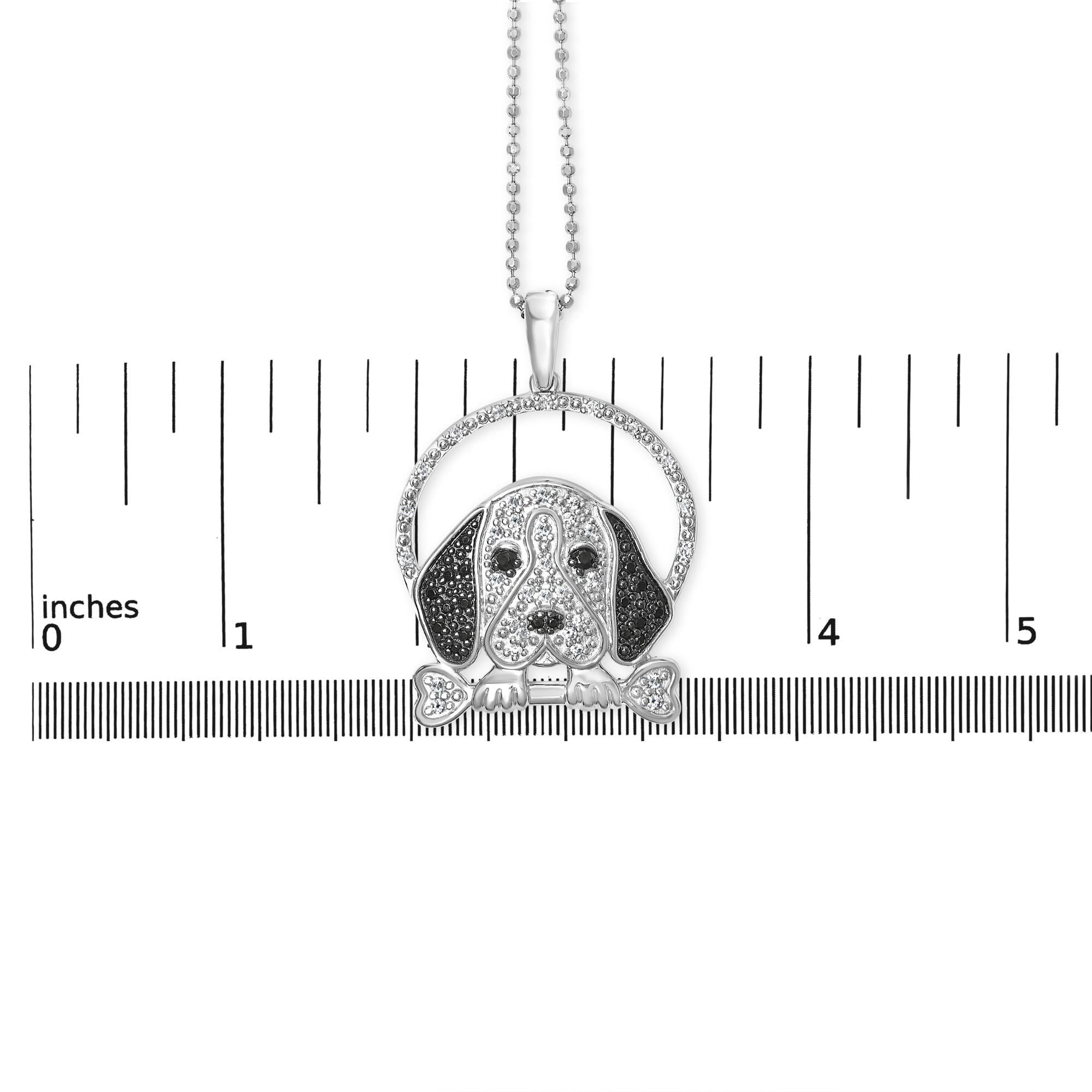 White and Black Diamond Beagle Dog and Bone Pendant Necklace - Nobiliving