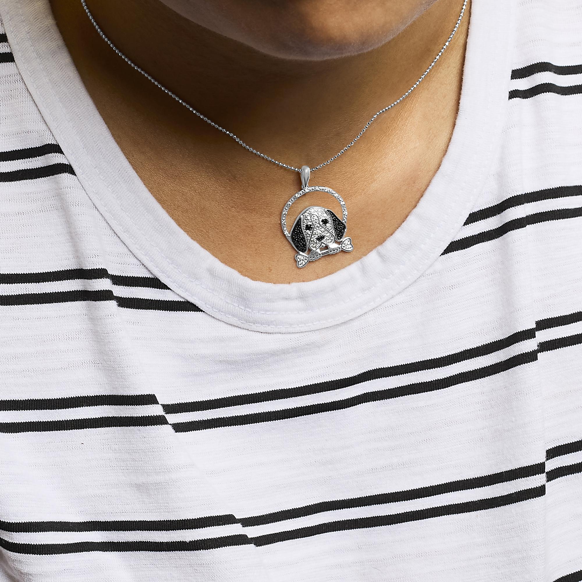 White and Black Diamond Beagle Dog and Bone Pendant Necklace - Nobiliving